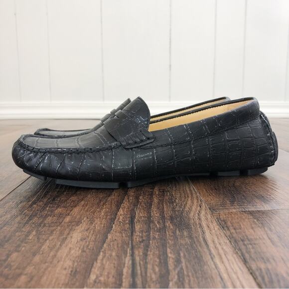 Cole Haan Driving Loafer Penny Loafer Croc Embossed Leather Trillby Size 6 Black - Picture 2 of 14